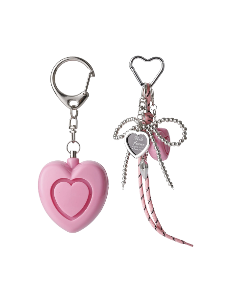 Pink heart-shaped Safety Charms panic alarm with rope tassel and silver charms