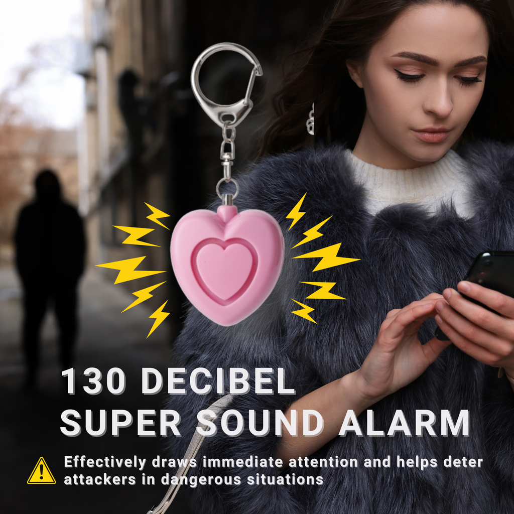 Pink Safety Charms 130dB Heart Personal Alarm Keychain for Women – Cute Self-Defense Keychain with LED Light, Bag Charm, Rope Tassel, Emergency Panic Alarm for Girls, Teens & Moms