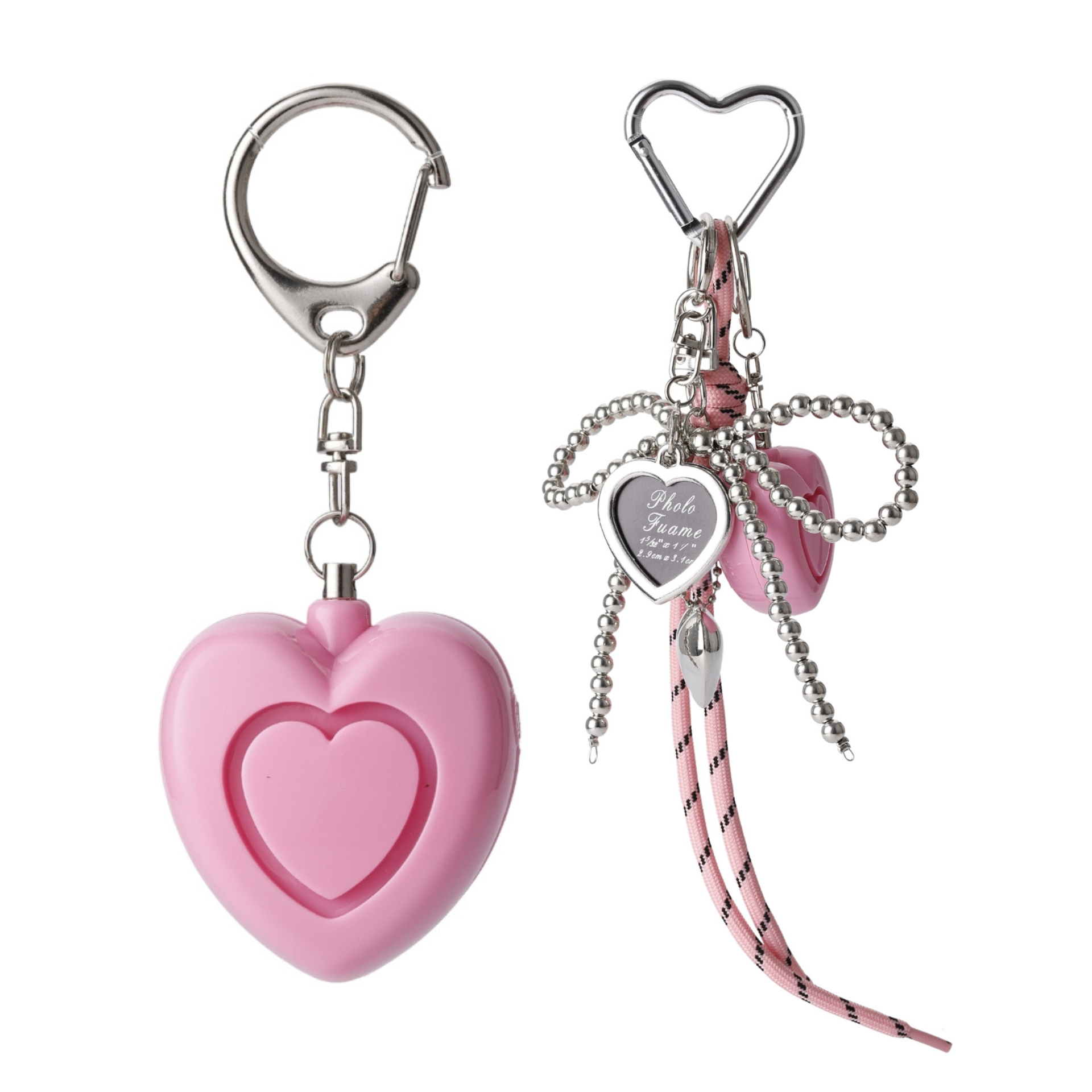 Pink Safety Charms 130dB Heart Personal Alarm Keychain for Women – Cut