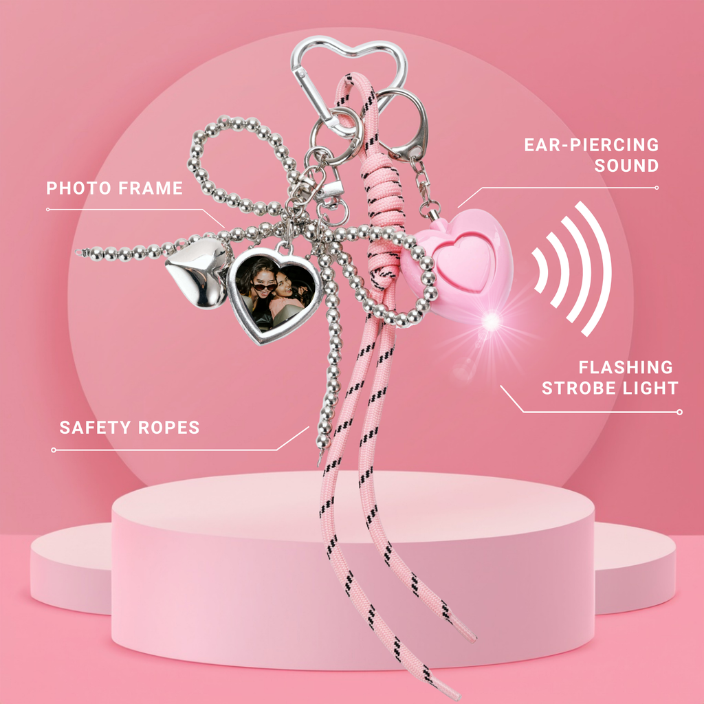 Pink Safety Charms 130dB Heart Personal Alarm Keychain for Women – Cute Self-Defense Keychain with LED Light, Bag Charm, Rope Tassel, Emergency Panic Alarm for Girls, Teens & Moms